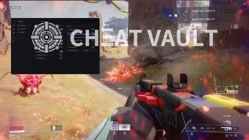 Marathon hacks active during extraction with aimbot and Fog of War ESP highlighting nearby threats