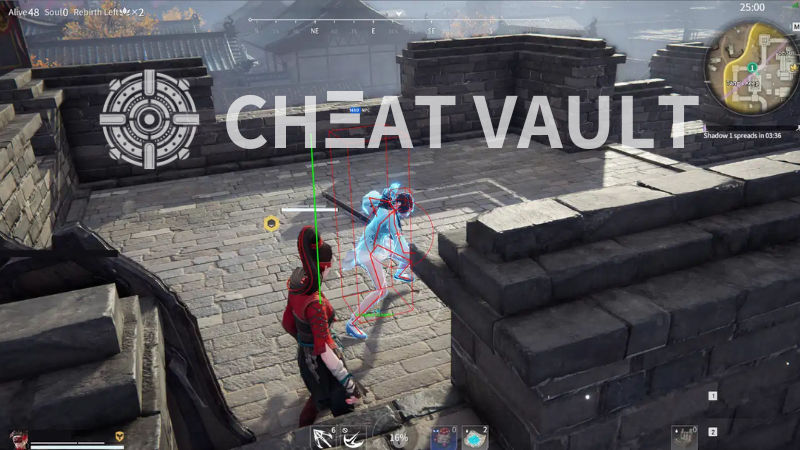 Naraka Bladepoint hacks showing hitbox and ESP in gameplay