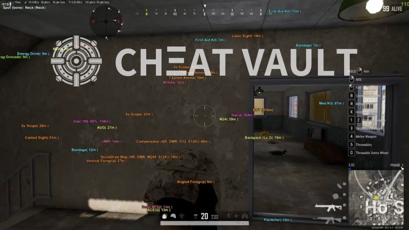 PUBG cheat loot ESP highlighting nearby items