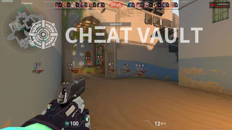 Valorant hacks showing enemy hitbox and ESP at distance